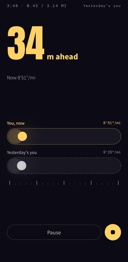 Chase screen — 34m ahead